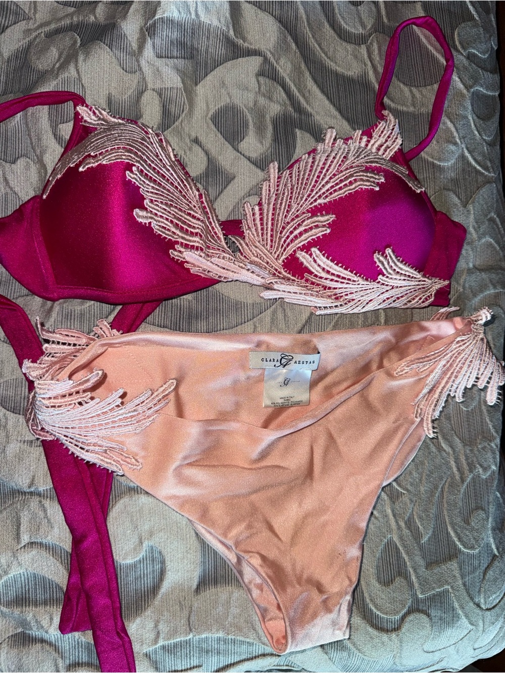 Clara Aestas Italian Women’s Pink Embroidered Two-Piece Bikini Set - Picture 2 of 4
